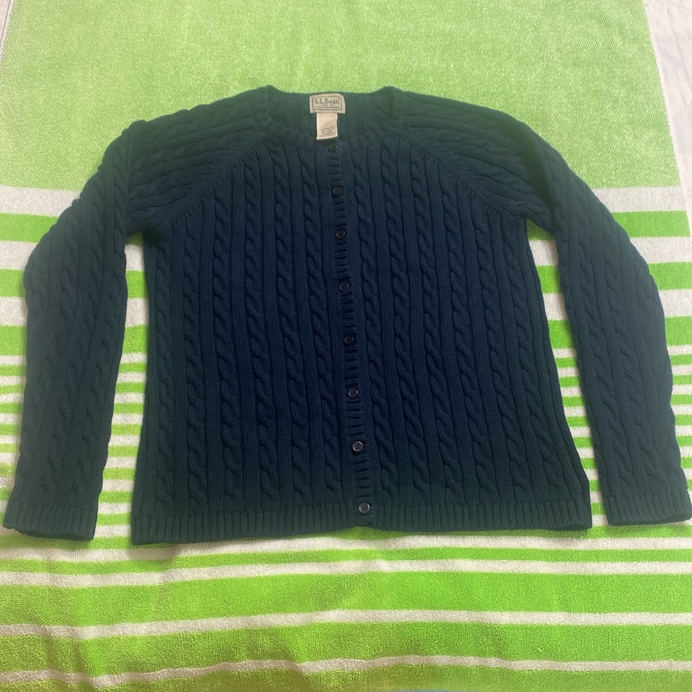 LL Bean Cable-knit Button-up Cardigan Sweater